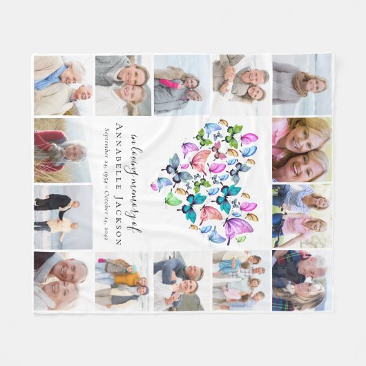 Vlinder hart in liefdevolle geheugen foto collage fleece deken (Voorkant (Horizontaal))
