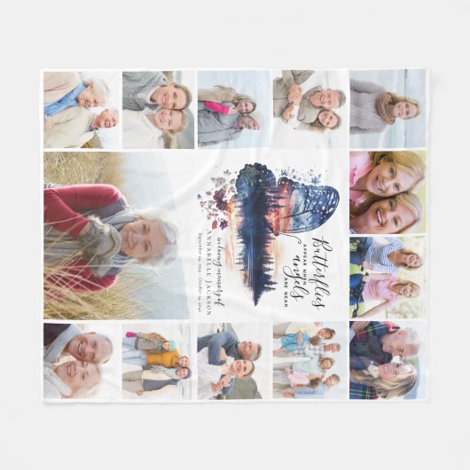 Vlinder hart in liefdevolle geheugen foto collage fleece deken (Voorkant (Horizontaal))