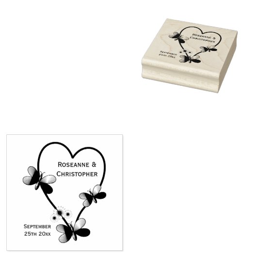 vlinder hart ontwerp bruiloft rubberstempel (Gestempeld)