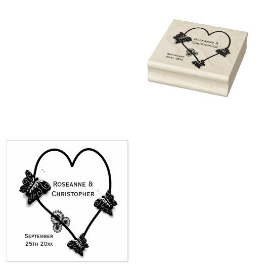 vlinder hart ontwerp bruiloft rubberstempel (Gestempeld)