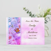 Vlinder Hart Parels Bloemen Sereniteit Roze Rozen Save The Date (Staand voorkant)