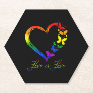 Vlinder hart regenboog liefde is liefde holebi gay kartonnen onderzetters