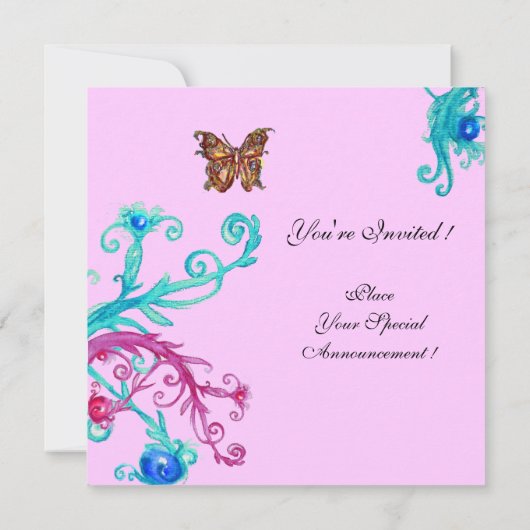 VLINDER, helder roze blauw Kaart (Achterkant)