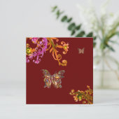 VLINDER, helder roze geel rood Kaart (Staand voorkant)