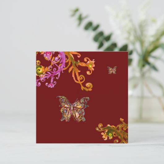 VLINDER, helder roze geel rood Kaart (Staand voorkant)