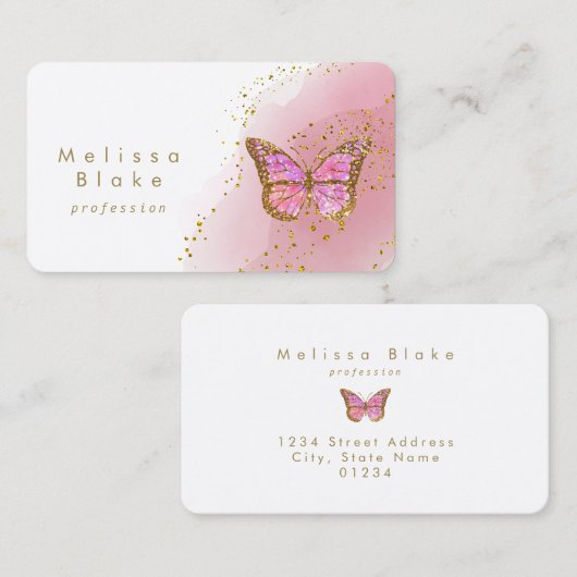 vlinder hete roze waterverf visitekaartje (Voorkant / Achterkant)