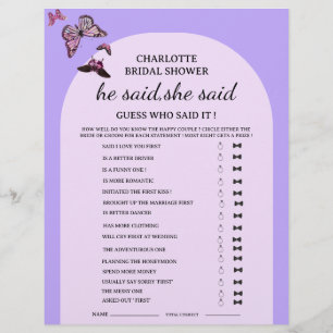 Vlinder Hij zei Zij zei Bruiloftsspel Flyer
