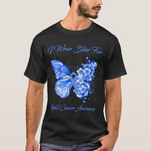 Vlinder ik draag blauw voor rectale kanker bewustz t-shirt