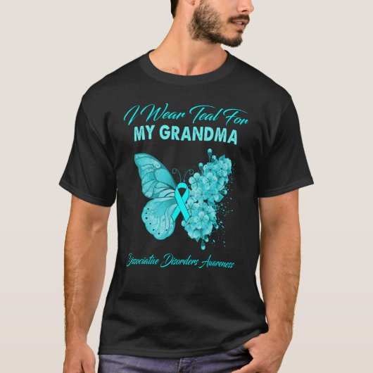 Vlinder ik Draag Blauwgroen voor mijn oma dissocia T-shirt (Voorkant)