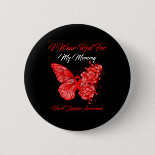 Vlinder Ik Draag Rood Voor Hartziekte Bij Mijn Moe Ronde Button 5,7 Cm