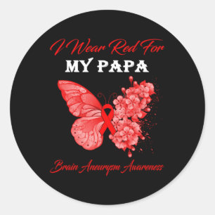 Vlinder Ik Draag Rood Voor Mijn Papa Hersenaneurys Ronde Sticker