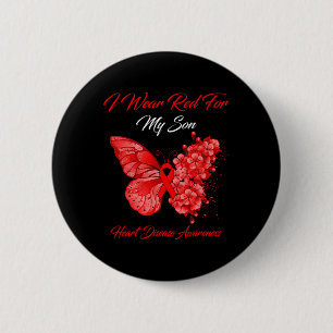 Vlinder Ik Draag Rood Voor Mijn Zoon Hartziekte Be Ronde Button 5,7 Cm