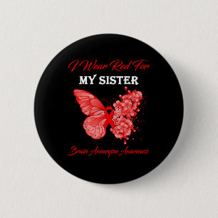 Vlinder Ik Draag Rood Voor Mijn Zus Hersenaneurysm Ronde Button 5,7 Cm