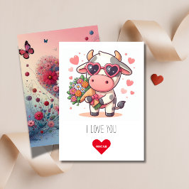 Vlinder | Ik hou van je Happy Koe Valentijnsdag Feestdagenkaart