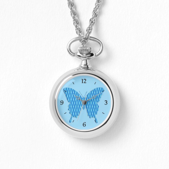 Vlinder in abstracte afdruk - tinten blauw horloge (Voorkant)