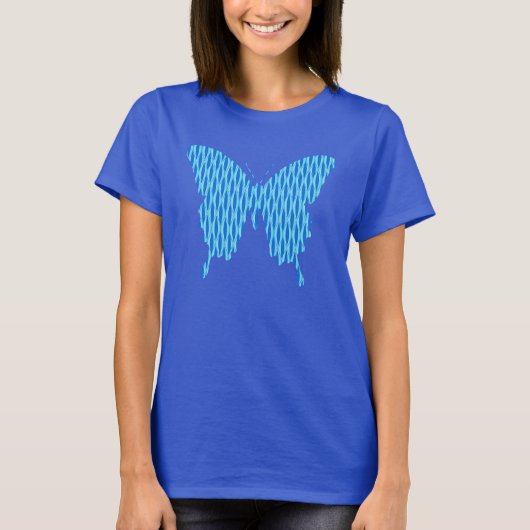 Vlinder in abstracte afdruk - tinten blauw t-shirt (Voorkant)
