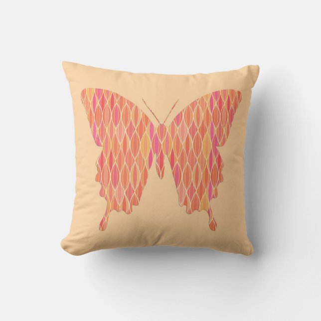 Vlinder in abstracte print - oranjetinten kussen (Voorkant)