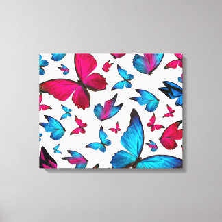 Vlinder in blauw en roze kleur canvas afdruk