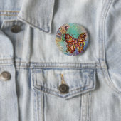 VLINDER IN BLAUW GOUD VONKELT RONDE BUTTON 5,7 CM (In situ)