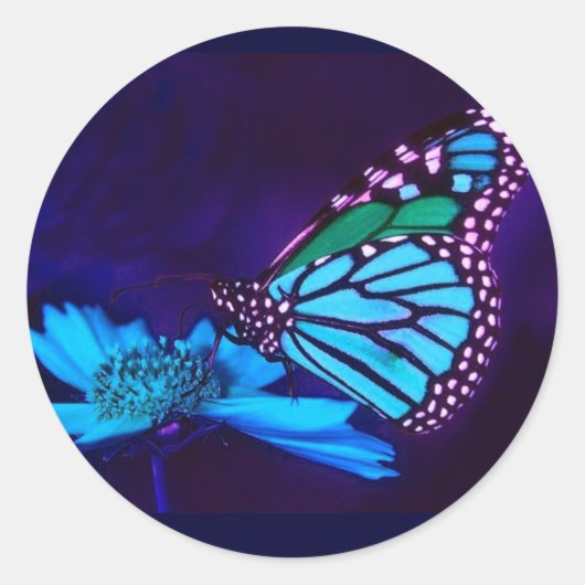 Vlinder in Blauw Licht Sticker (Voorkant)