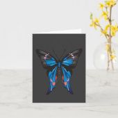Vlinder in Blauwe Notecard Kaart (Gele Bloem)