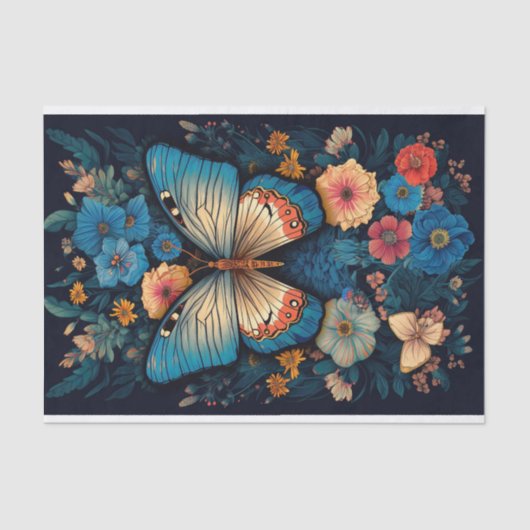 Vlinder in Bloemen 1 Decoupage papier (Voorkant)