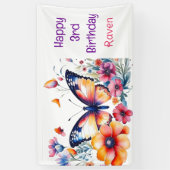 Vlinder in Bloemen Meisje Verjaardag Meisje Spandoek (Verticaal)