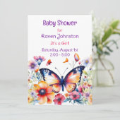 Vlinder in Bloemen Meisjes Baby shower Kaart (Staand voorkant)