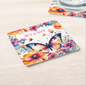 Vlinder in Bloemen Meisjes Baby shower Kartonnen Onderzetters (Schuin)