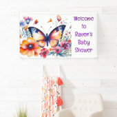 Vlinder in Bloemen Meisjes Baby shower Spandoek (Insitu)