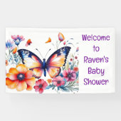 Vlinder in Bloemen Meisjes Baby shower Spandoek (Horizontaal)