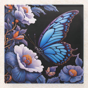 Vlinder in een bloementuin 's nachts glazen onderzetter