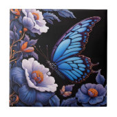 Vlinder in een bloementuin 's nachts tegeltje (Voorkant)