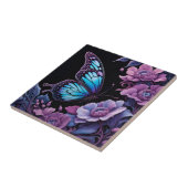 Vlinder in een bloementuin 's nachts tegeltje (Zijkant)