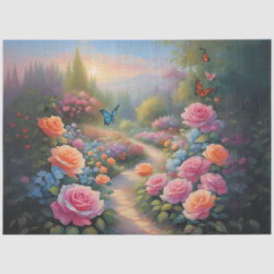 Vlinder in een rozentuin decoupage tissuepapier