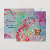 VLINDER IN FONTAINEGLAS Elegante Blauwe Trouwfeest Kaart (Voorkant / Achterkant)