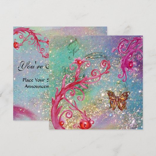 VLINDER IN FONTAINEGLAS Elegante Blauwe Trouwfeest Kaart (Voorkant / Achterkant)