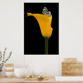 vlinder in gele lelie op zwart poster (Keuken)