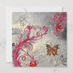 VLINDER IN GLANS 2 rood goud metallic bruiloft Kaart