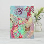 VLINDER IN GLITTER 2 Blauwe Trouw Monogram, Kaart (Staand voorkant)