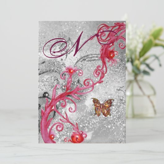 VLINDER IN GLITTER 2 Elegant Trouw Monogram Kaart (Staand voorkant)