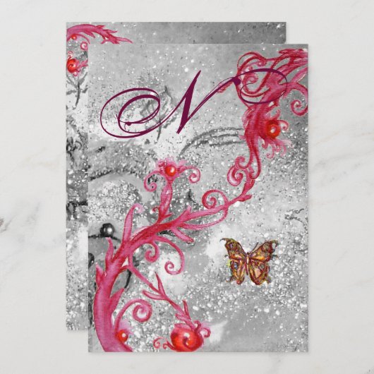 VLINDER IN GLITTER 2 Elegant Trouw Monogram Kaart (Voorkant / Achterkant)