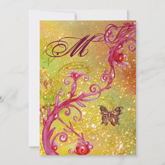 VLINDER IN GLITTER 2 Elegant Trouw Monogram Kaart (Voorkant)