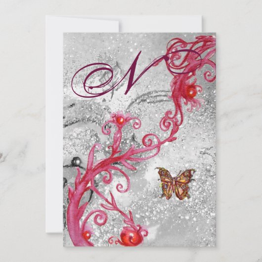 VLINDER IN GLITTER 2 Elegante Trouw Monogram Kaart (Voorkant)