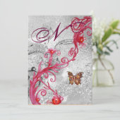 VLINDER IN GLITTER 2 Elegante Trouw Monogram Kaart (Staand voorkant)