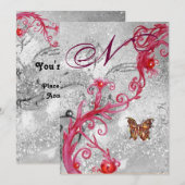 VLINDER IN GLITTER 2 Elegante Trouw Monogram Kaart (Voorkant / Achterkant)