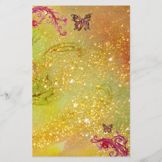 VLINDER IN GLITTER 2, geel rood Briefpapier (Voorkant)