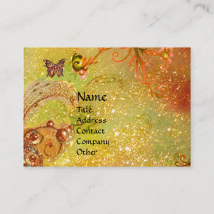 VLINDER IN GLITTER, RODE GELE KRULLEN MONOGRAM VISITEKAARTJE