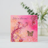 VLINDER IN GLITTERENDE Elegante Roze Bruiloftsfees Kaart (Staand voorkant)