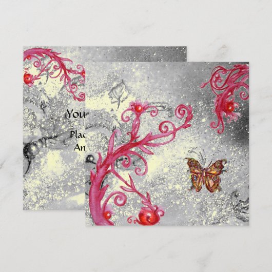 VLINDER IN GLITTERS Bloemige Zilveren Bruiloft Kaart (Voorkant / Achterkant)